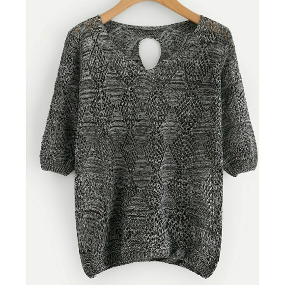 Unbrended Sweaters - 🎀V-neckline Keyhole Back Open Knit Black Sweater